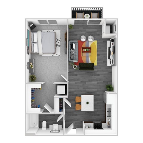Floor plan for 1 bed, 1 bath, 769 sqft